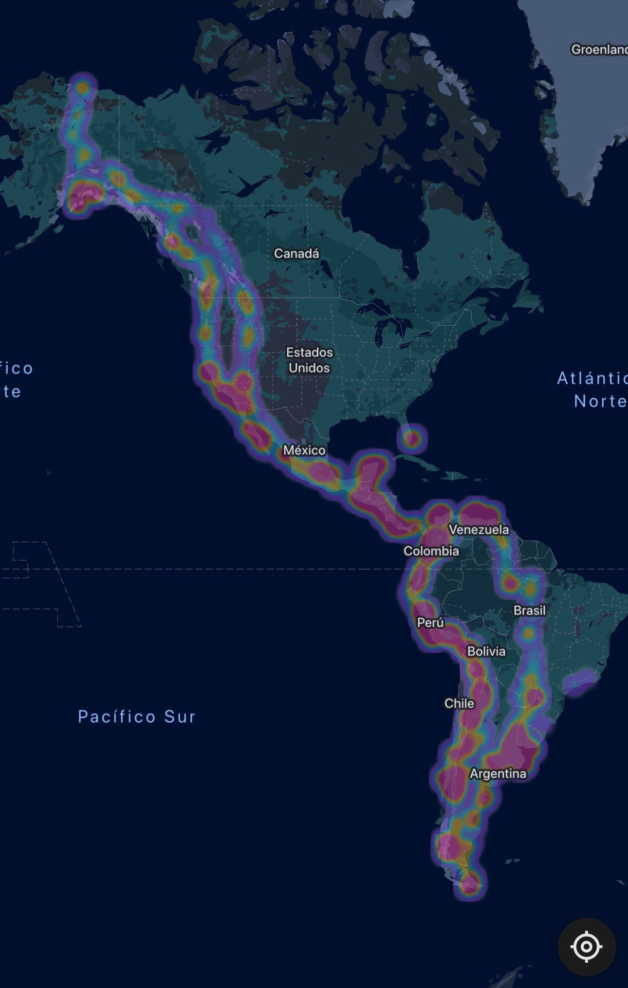 Mapa del recorrido: subiendo a Alaska por el Pacífico y regresando por el Atlántico